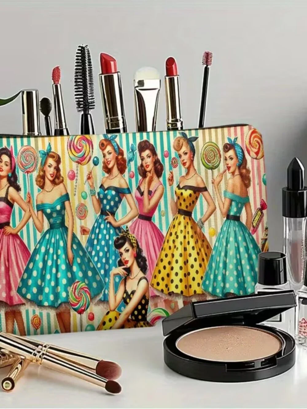 Polka Dot Vintage Dresses Cosmetic Bag